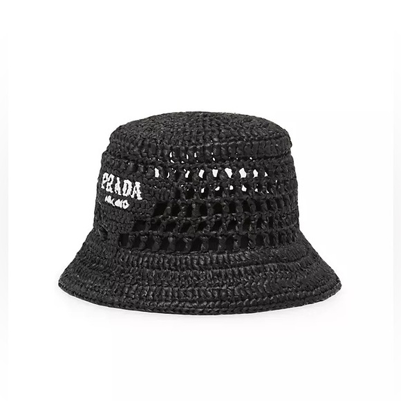 Prada Black Woven Prada Bucket Hat - Picture 1 of 6